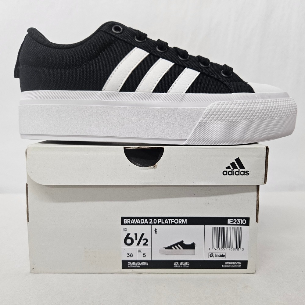 Adidas Bravada 2.0 Platform Skateboarding Shoe IE2310 Black White Women Size 6.5